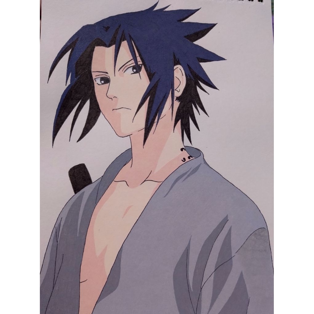 

Gambar karakter anime uchiha sasuke uk B5 berwarna (handmade)