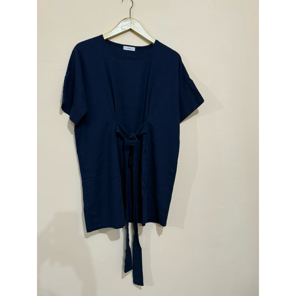 Preloved/Thrift Mini Dress Atasan Navy Ribbon Korean Style