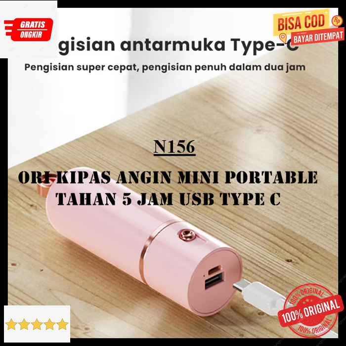 N156  ORI KIPAS ANGIN MINI TAHAN 5 JAM PORTABLE FAN POWERBANK 10000MAH INPUT USB TIPE TYPE C CHARGER