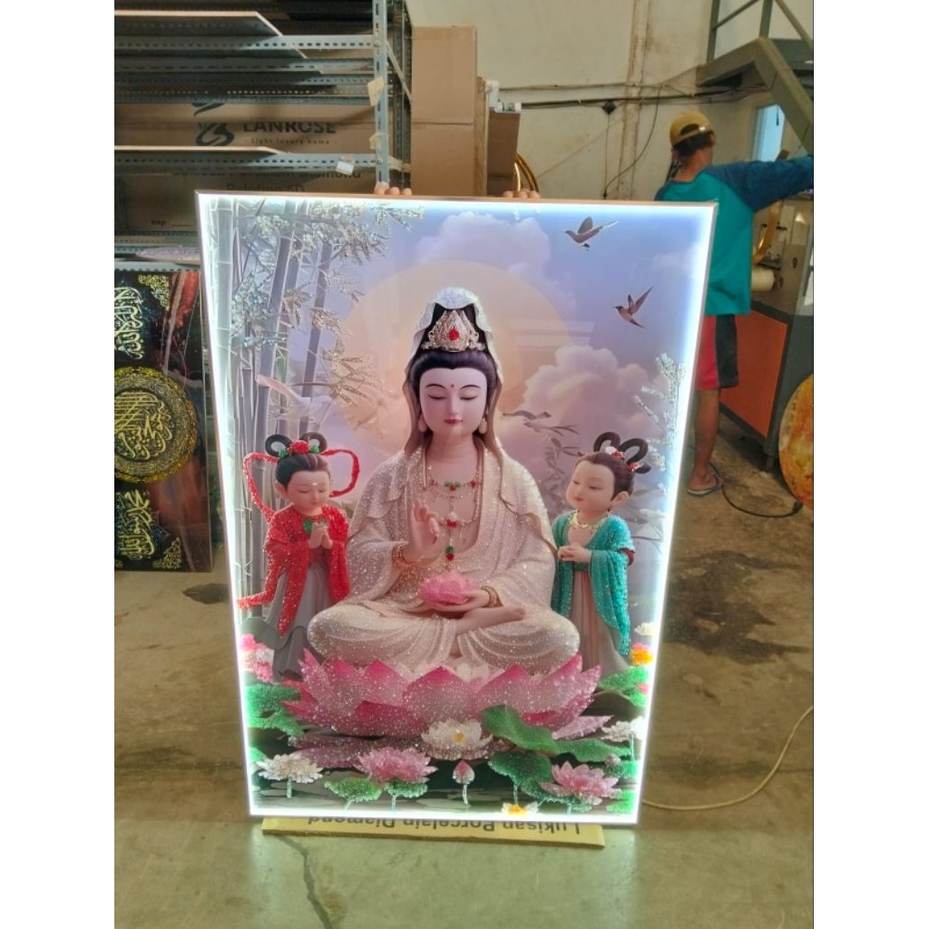 KOKOPAINTING Lukisan Porcelain Diamond Painting LED Crystal Motif Gambar Dewi Kwan im, Dewi Guan yin