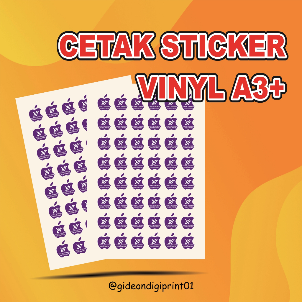 

Cetak Stiker Vinyl A3+ Cutting Putus Die Cut / Kiss Cut / Custom Cut Sesuai Pola
