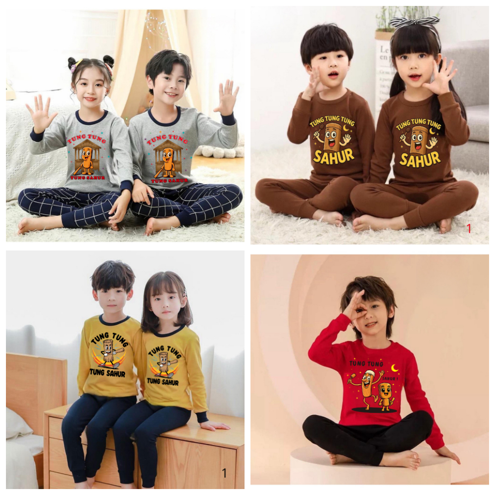 Dealshop Baju Tidur Anak Untuk Umur 1 - 10 Tahun Motif Tung Tung Sahur / Setelan Anak Laki - Laki / 