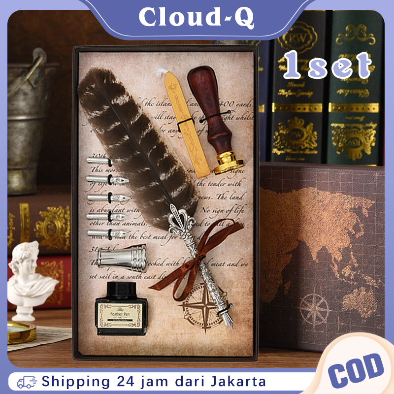 

Mewah Pen Bulpen Bulu Kaligrafi Feather Quill Fountain Kaligrafi Vintage Set