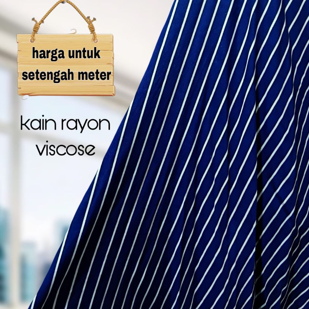 Kain Rayon Viscose Motif Salur Navy Terbaru