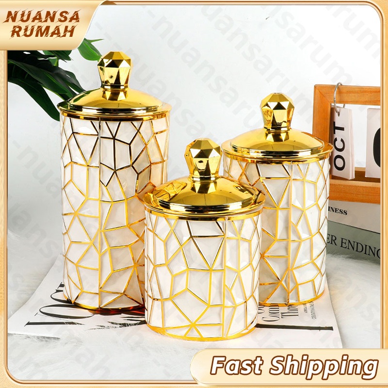 Toples Mewah Set Toples Gold Toples Kedap Udara/ Toples Kue Kering Toples Aesthetic Penyimpanan Topl