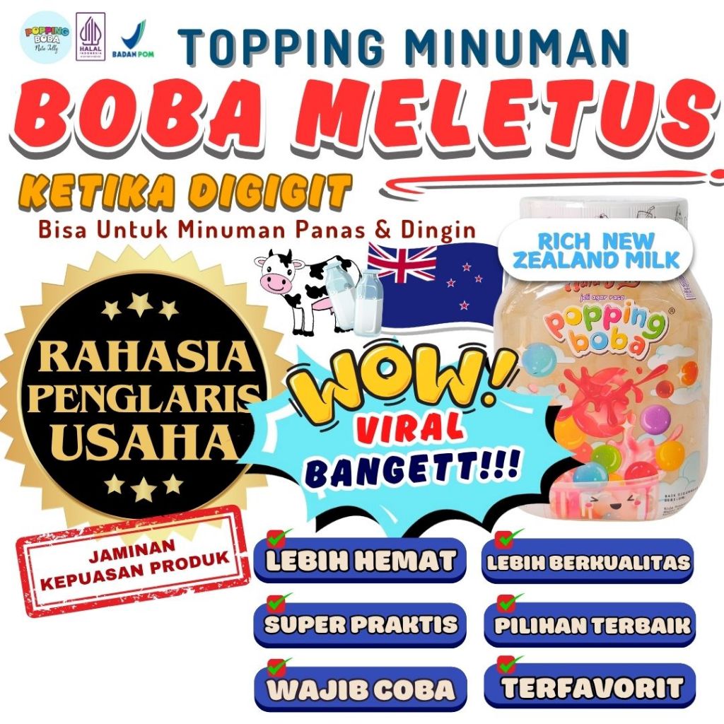 

Boba Meletus Dimulut Topping Minuman Instan - Popping Boba Pecah Dimulut Rasa Susu 500 Gram | Cocok Untuk Semua Minuman | Popping Boba Nata Jelly
