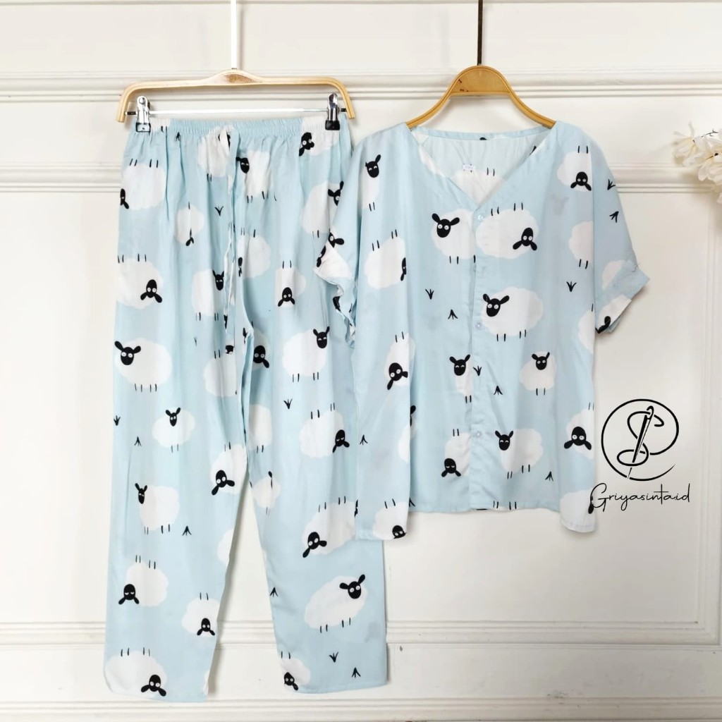 (COD) GROSIR PILIH MOTIF / PIYAMA RAYON / PIYAMA WANITA / PIYAMA KANCING BUSUI / SETELAN PANJANG