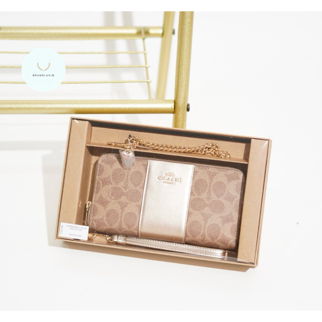 Coach Boxed Long Zip Around Wallet In Signature Canvas Tan Light