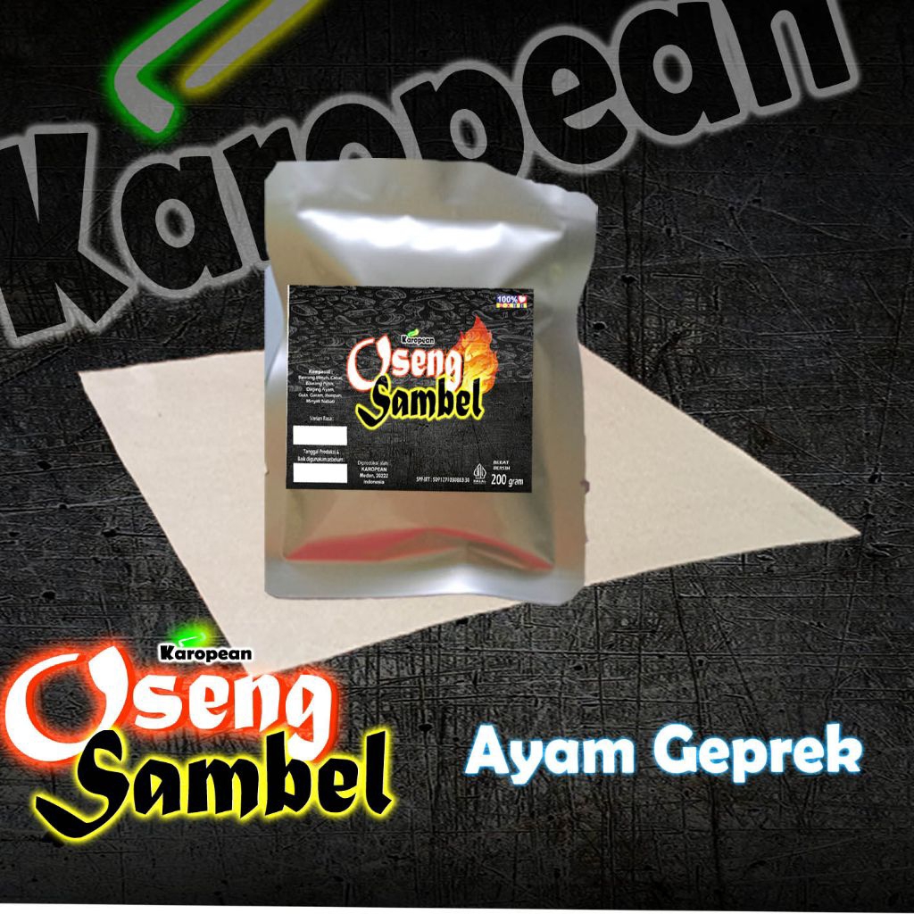 

OSENG SAMBAL AYAM GEPREK, kemasan foil isi 70 gram, tahan suhu ruang sampai 6 bulan..Terjangkau kali harganya