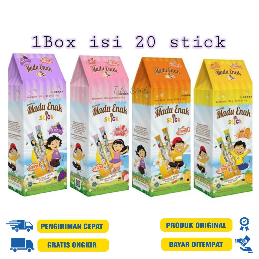 

Madu Enak Stick Anak Box isi 20 Sachet - Anggur | Leci | Orange - Madu Vitamin dan Mineral