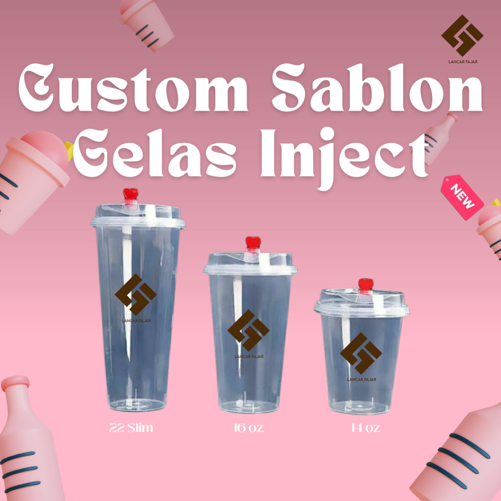 Sablon Cup Gelas Inject Custom 1 Warna - Custom Gelas Plastik (Harga termasuk cup)