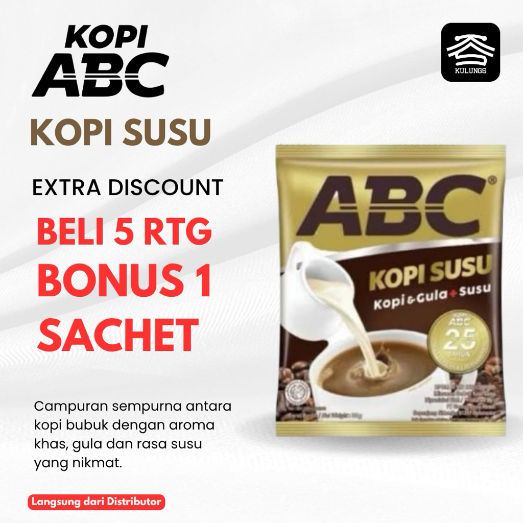 

Kopi ABC Kopi Susu 1 Renteng Isi 10 Sachet. Kopi Sachet Creamy, Promo Beli 5 Bonus 1