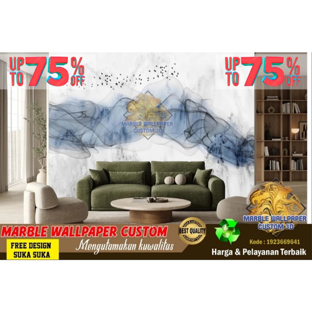 Wallpaper Custom 3D Tema Marmer | Wallpaper Dining Room Marmer | Wallpaper Ruang Makan Marmer | Wall