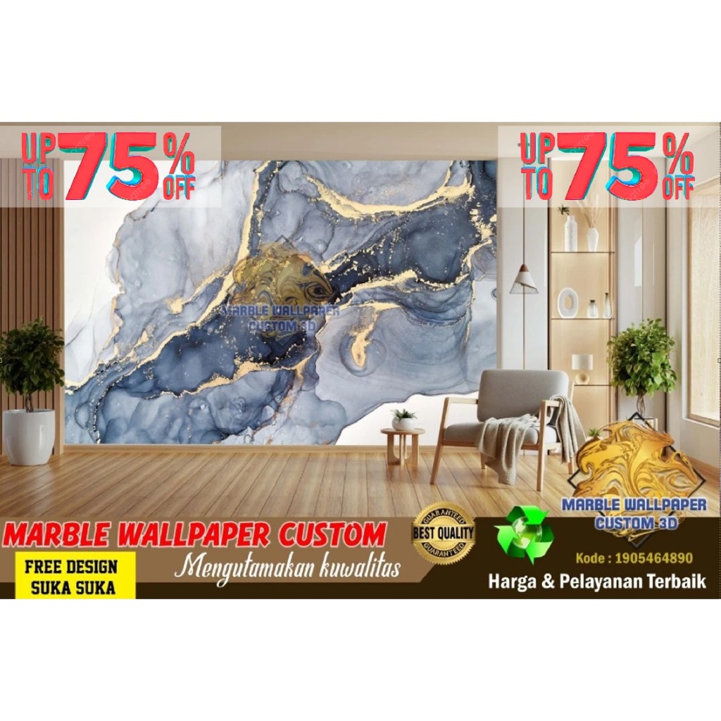 Wallpaper Custom 3D Tema Marmer | Wallpaper Dining Room Marmer | Wallpaper Ruang Makan Marmer | Wall