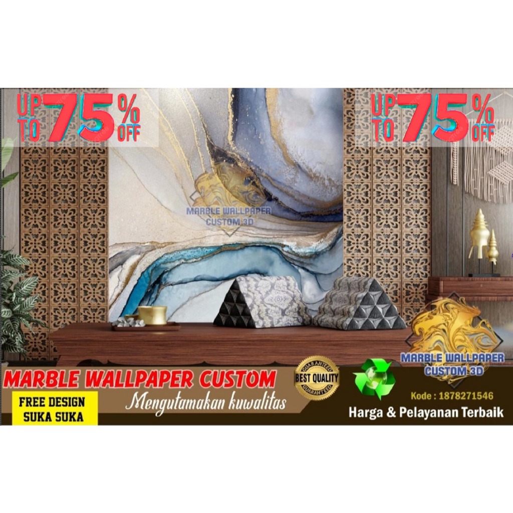 Wallpaper Custom 3D Tema Marmer | Wallpaper Dining Room Marmer | Wallpaper Ruang Makan Marmer | Wall
