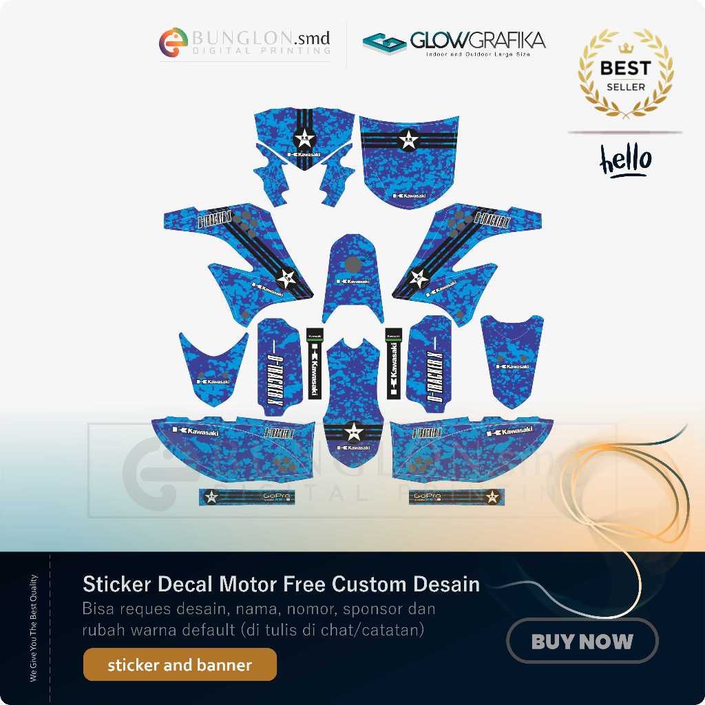 DECAL STIKER MOTOR CUSTOM KAWASAKI KLX VARIASI STANDAR BIRU