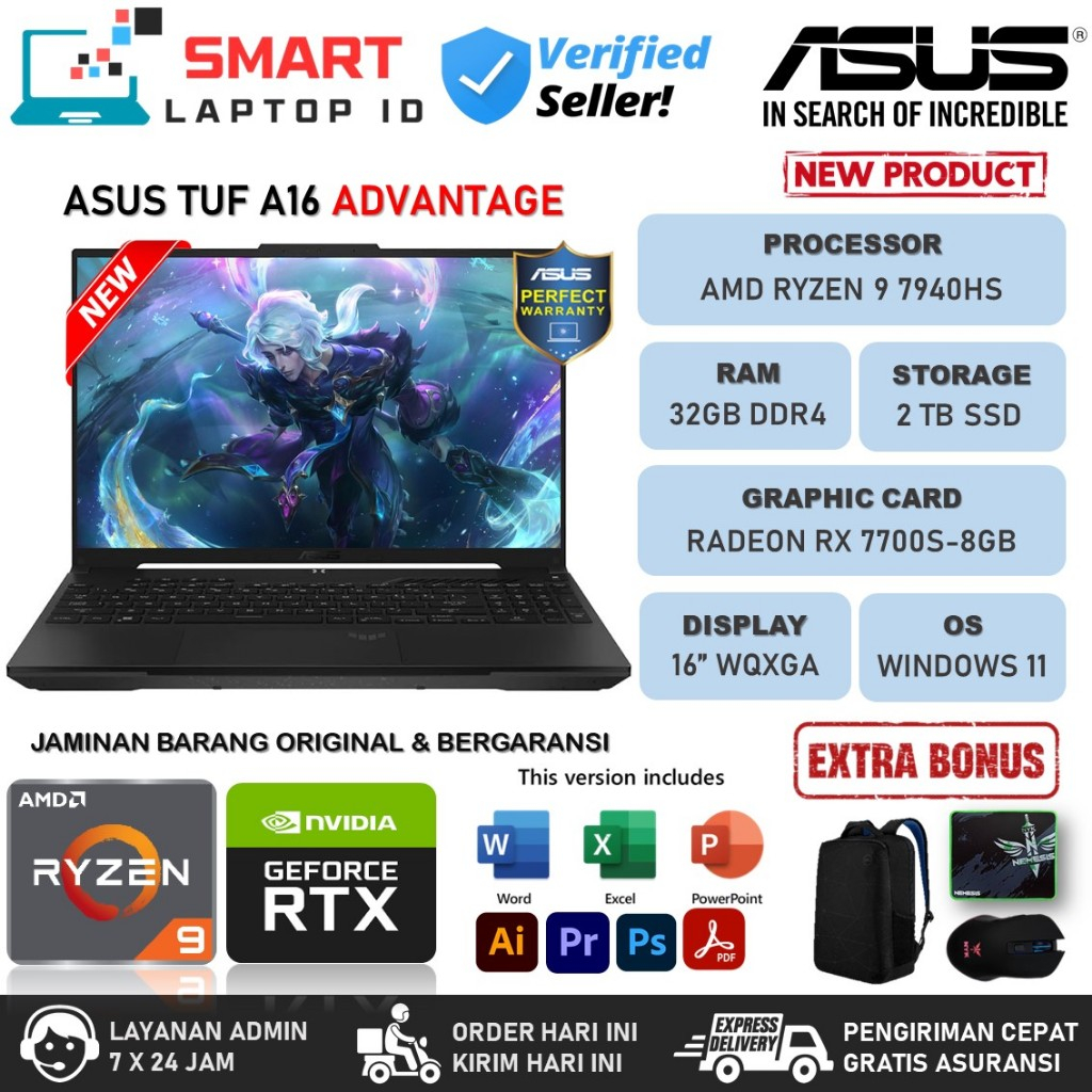 Laptop Gaming ASUS TUF A16 FA617XT ADVANTAGE AMD Ryzen 9 7940HS 32GB 2TB SSD RX7700S-8GB WUXGA 240Hz