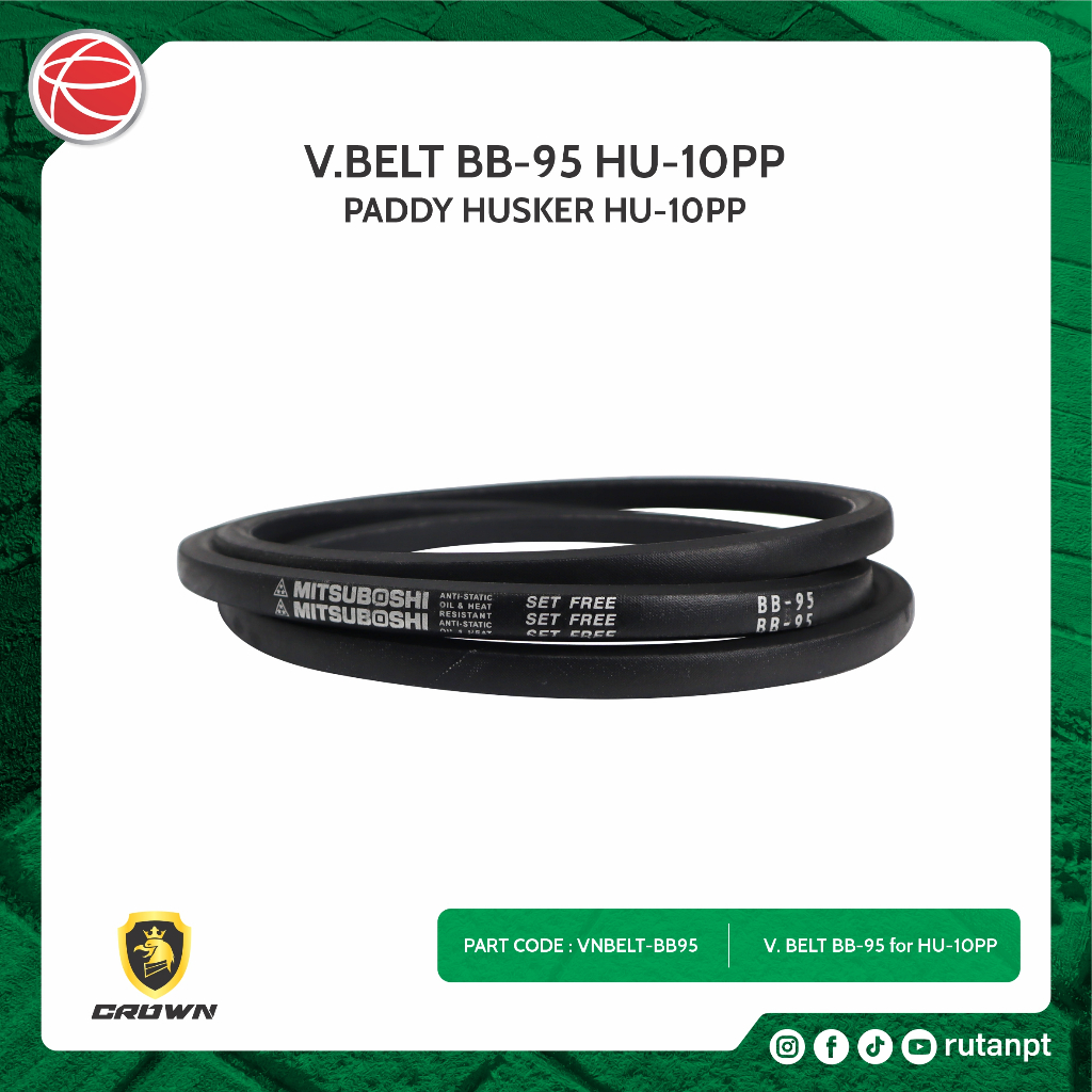 V BELT BB-95 HU-10PP / CROWN PADDY HUSKER HU-10PP / MESIN PENGUPAS KULIT GABAH MENJADI BERAS PECAH K
