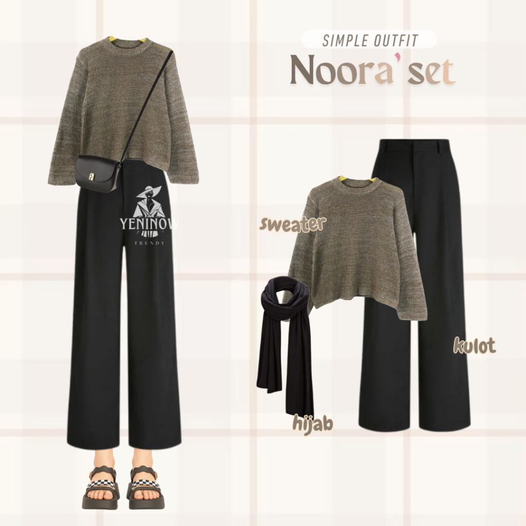 Setelan Cewe Kekinian Simple One Set 3in1 Sweater + Kulot + Pashmina Atasan Wanita Celana Premium
