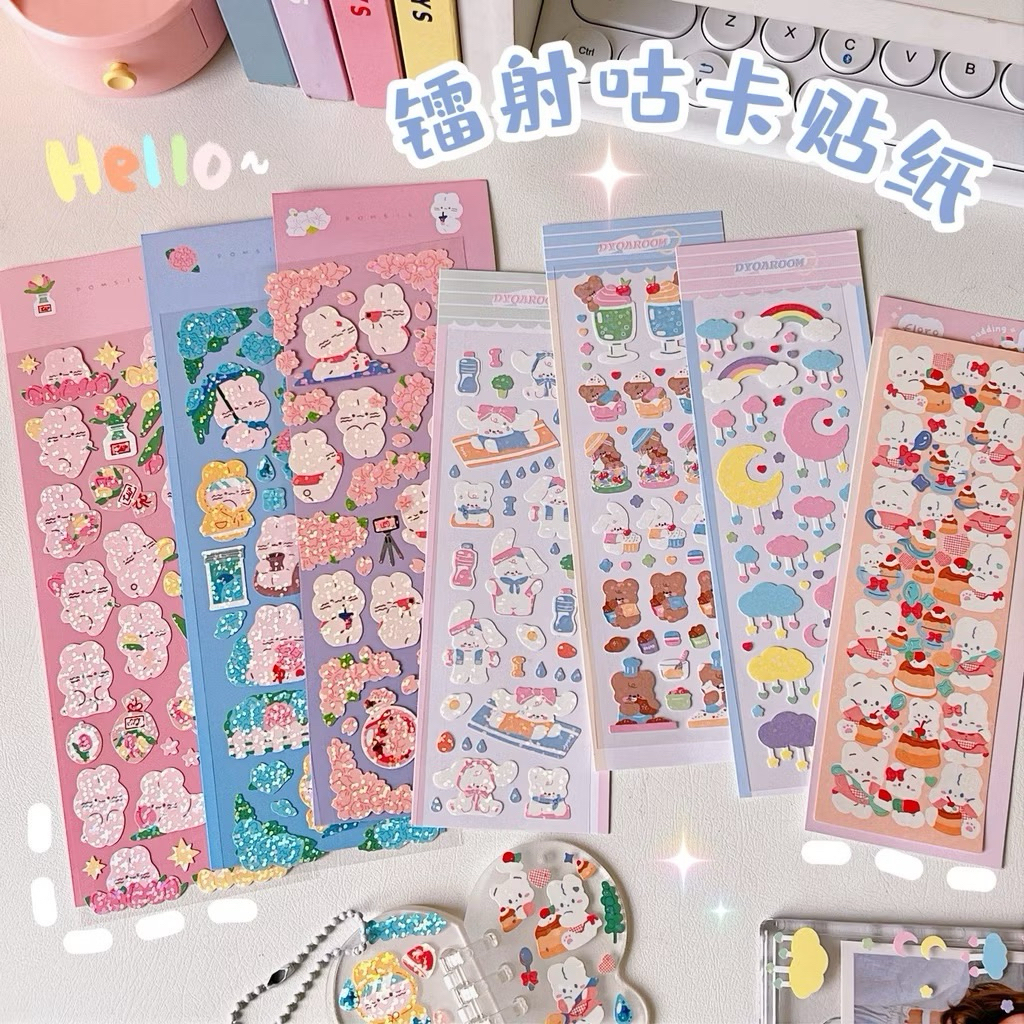 

1 Lembar Stiker Glitter Stiker Lucu Motif Bear Kelinci Untuk Dekorasi Journaling Stiker