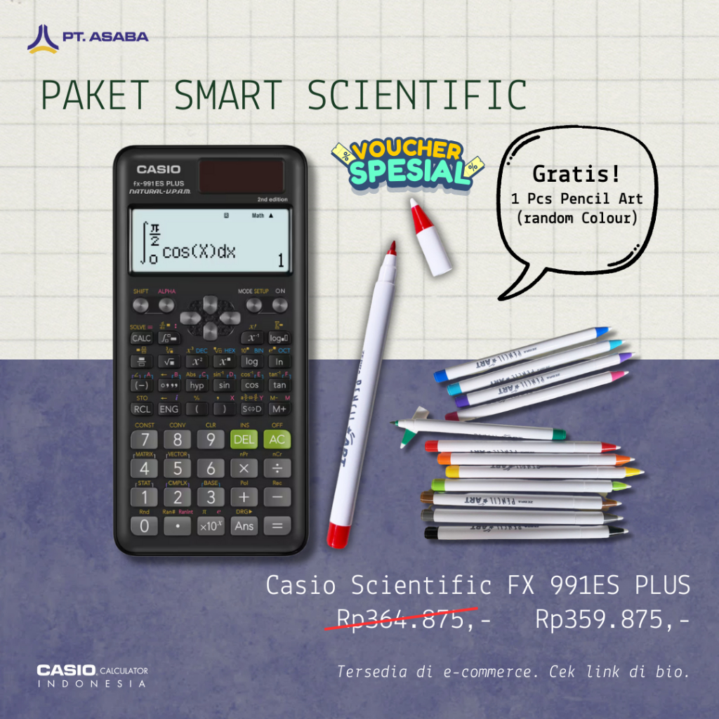 

Asaba Bandung - CASIO FX-991ES Plus2 - Kalkulator Sekolah Kuliah - Scientific Saintifik - 417 fungsi