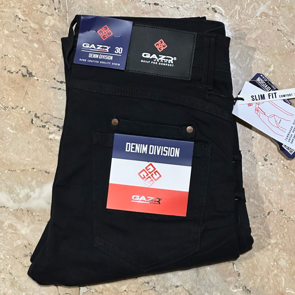 GRATIS OBLONG Celana Panjang Jeans Pria GAZR Original Slim Stretch Gusset Black 808230380