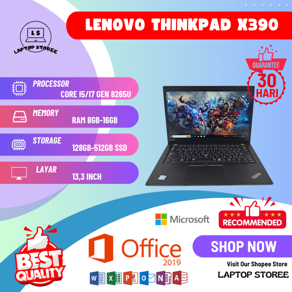 LAPTOP LENOVO THINKPAD X390 CORE I5 & I7 GEN 8 RAM 8GB-16GB SSD 128GB-512G