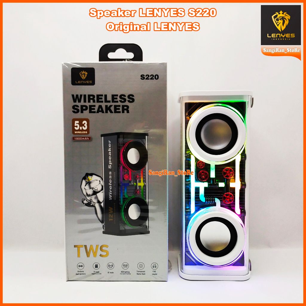 Speaker Lenyes S220 Speaker Bluetooth RGB 12W Transparant Case Original LENYES