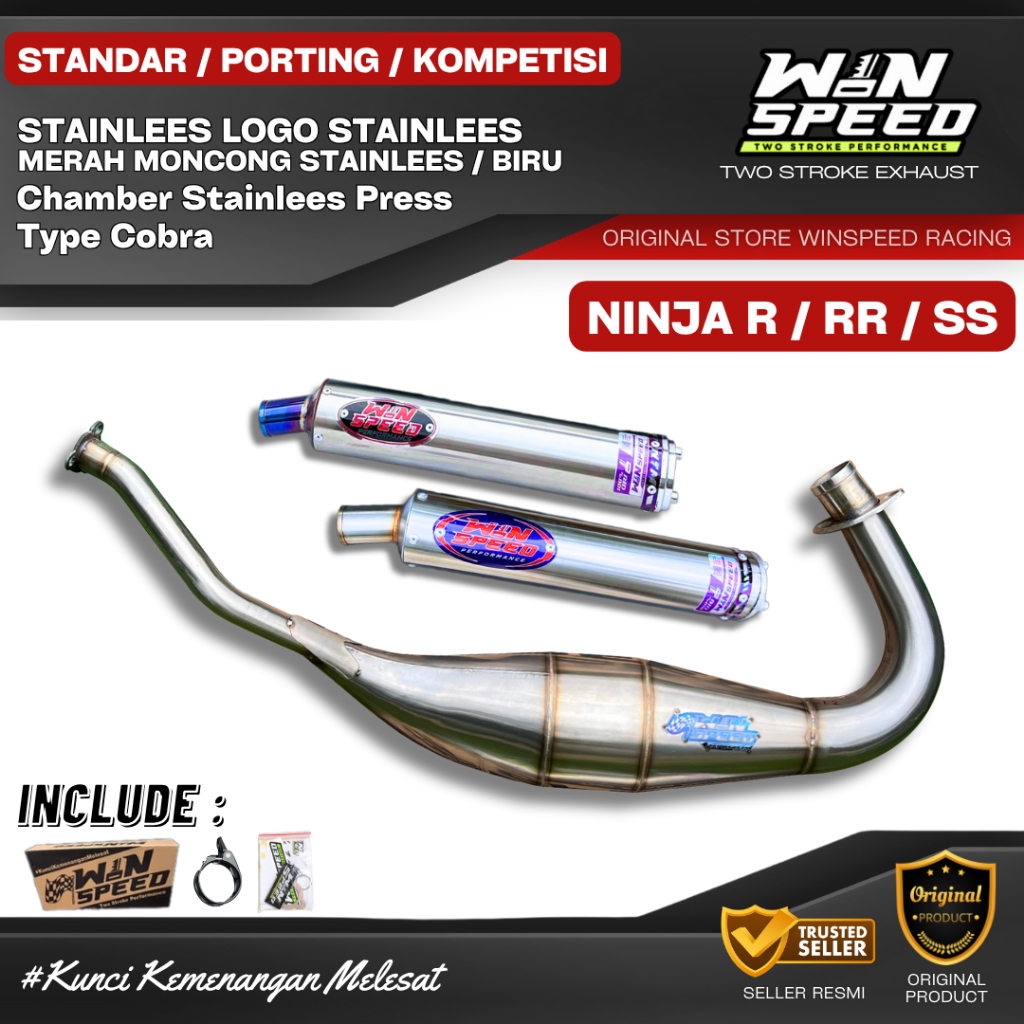 Knalpot Original Winspeed Ninja R RR SS Cobra Medium Chamber Stainless Press Silincer Stainless Logo