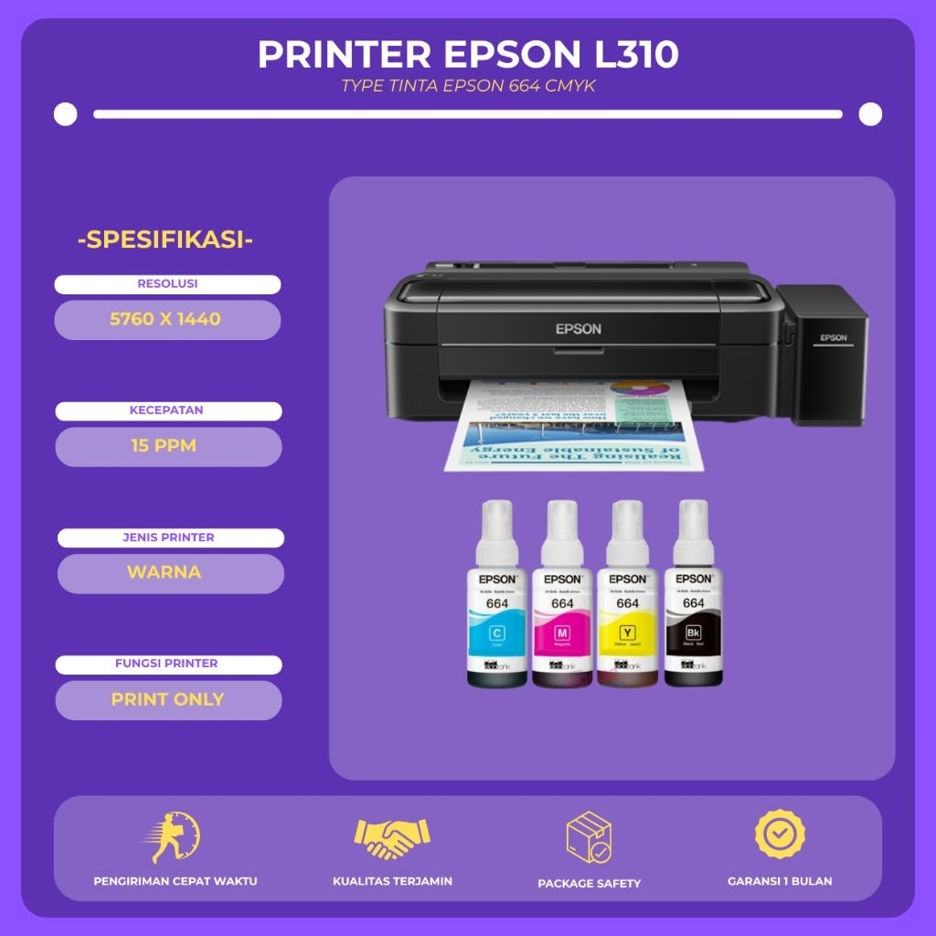 Printer Epson L310 Color nozel full+tinta baru siap pakai (second Bergaransi)