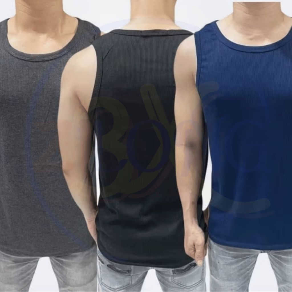 Singlet Pria Kaos dalam Pria Tanktop Gym Bahan Knit Rib Ukuran M-L Dewasa