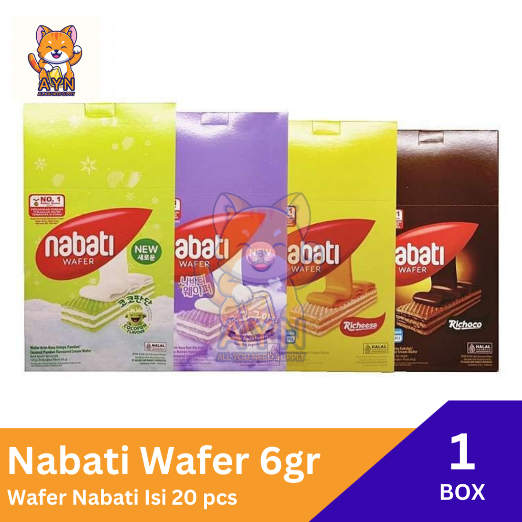

Nabati Wafer Box 6 gr Keju / Cokelat / Goguma / Cocopan [ 1 box isi 20 pcs ]