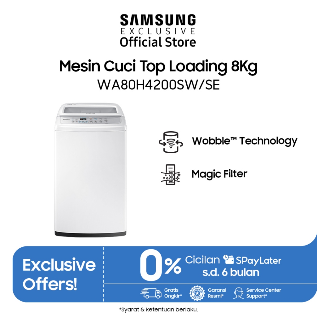 Samsung Mesin Cuci Top Loading 8Kg | Wobble™ | Eco Tub Clean | WA80H4200SW/SE