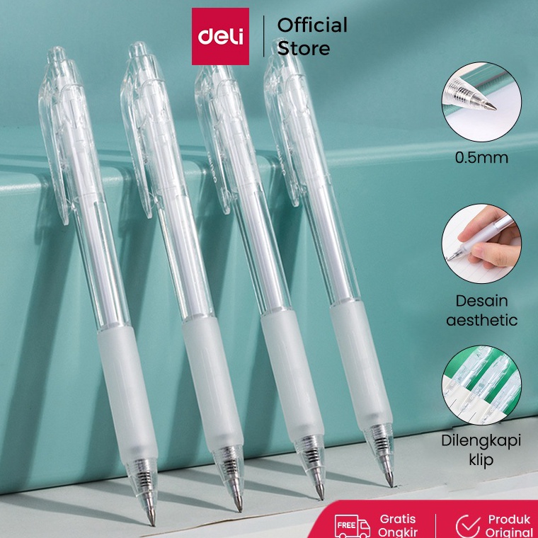 

KODE W29G Deli Gel Pen Pulpen Gel Retractable Tinta Hitam 5mm A57B1 12 pcs