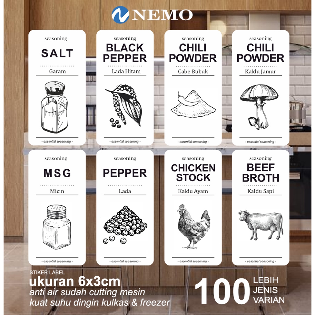 

Stiker Label Pantry Tahan Air & Minyak - Stiker Minimalis untuk Wadah Makanan, Bumbu Dapur RI