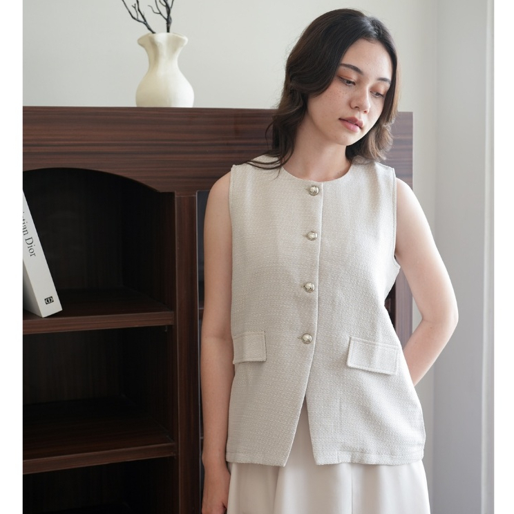 FELFE ATTIRE - Rena Tweed Vest / Atasan Vest Wanita / Atasan Tweed Wanita