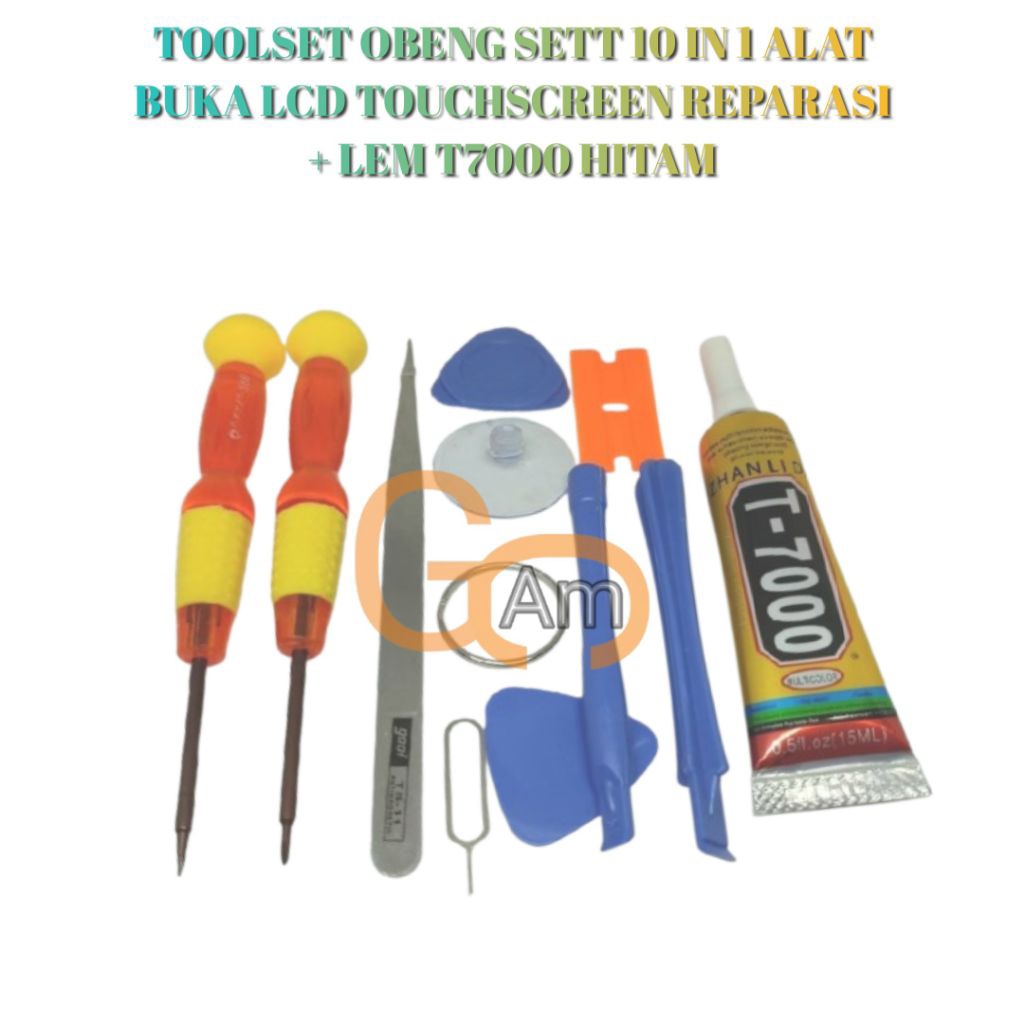 Obeng Set 10 IN 1 / Obeng Reparasi HP + LEM T7000 15 ML ISI HITAM 15 ML ANDROID SMARTPHONE /IPHONE /