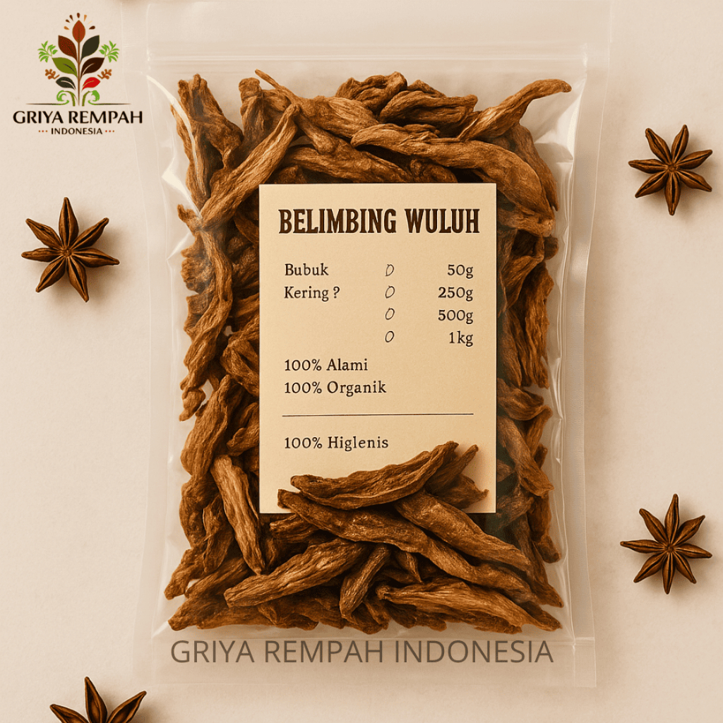 

BUAH BELIMBING WULUH KERING 250 GRAM – Blimbing Sayur Ramuan Rempah Herbal Kering Alami Jamu Tradisional untuk Kesehatan Asam Sunti Simplisia Averrhoa bilimbi