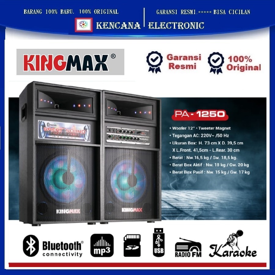 KingMax PA-1250 Speaker (12Inc) Speaker Active - USB - SD -Bloetooth.FM-RADIO.
