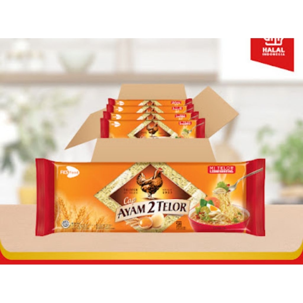 

mie telor lebar 1 dus Cap Ayam 2 Telor - Lebar Keriting - 1 karton - 20 Pcs - 200gr