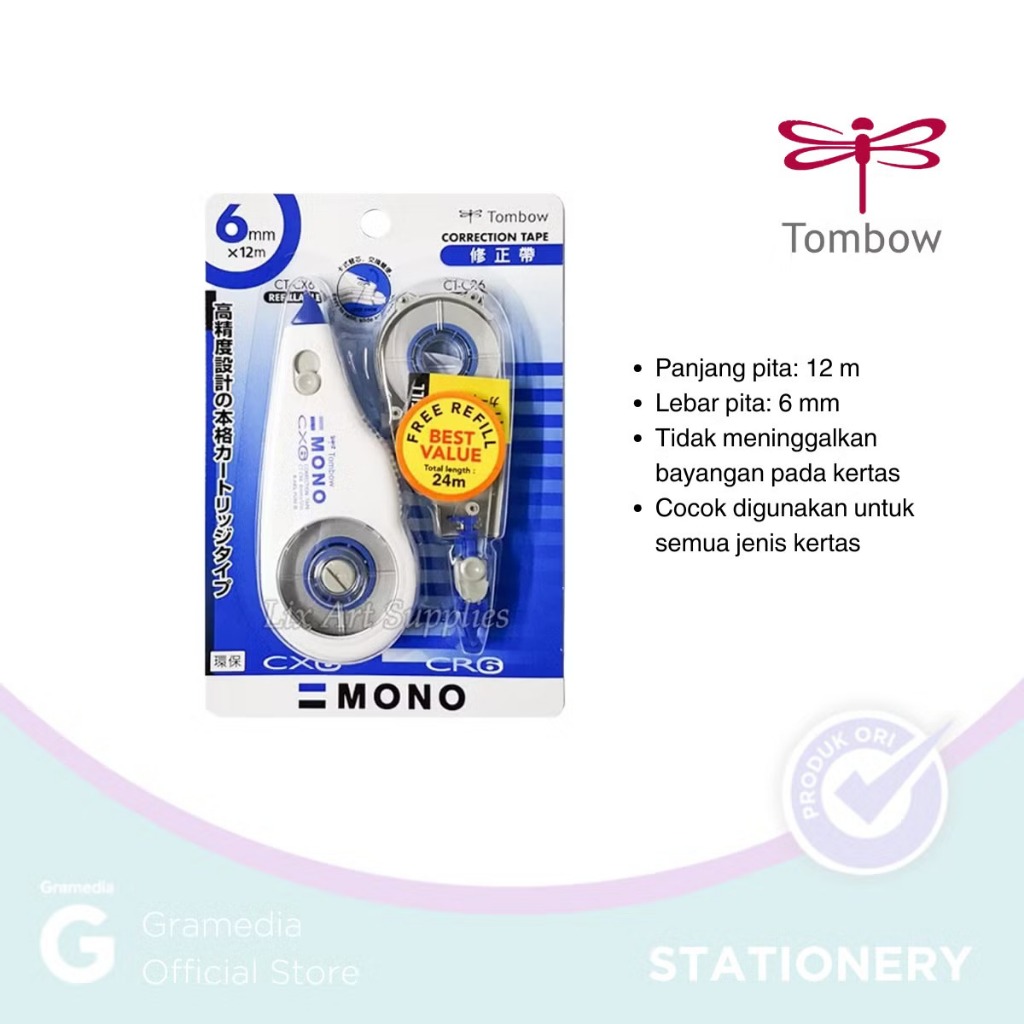

(Original) Gramedia Pekanbaru - Tombow Correction Tape Refillable + Ct-Cx6Cr6 Hns
