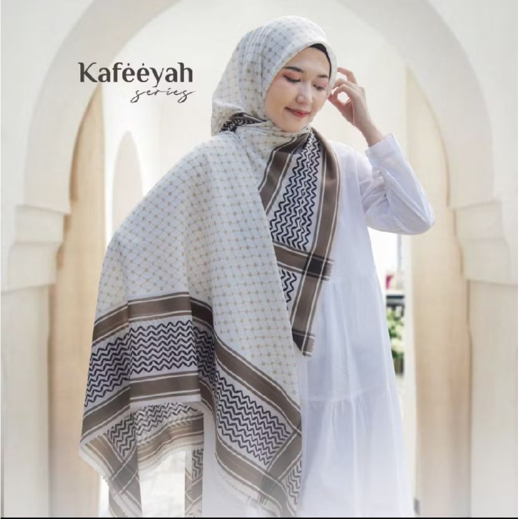Hijab/Jilbab/Kerudung Segi Empat Syar'i Jumbo Motif Palestina/Kafeeyah Ukuran 130x130