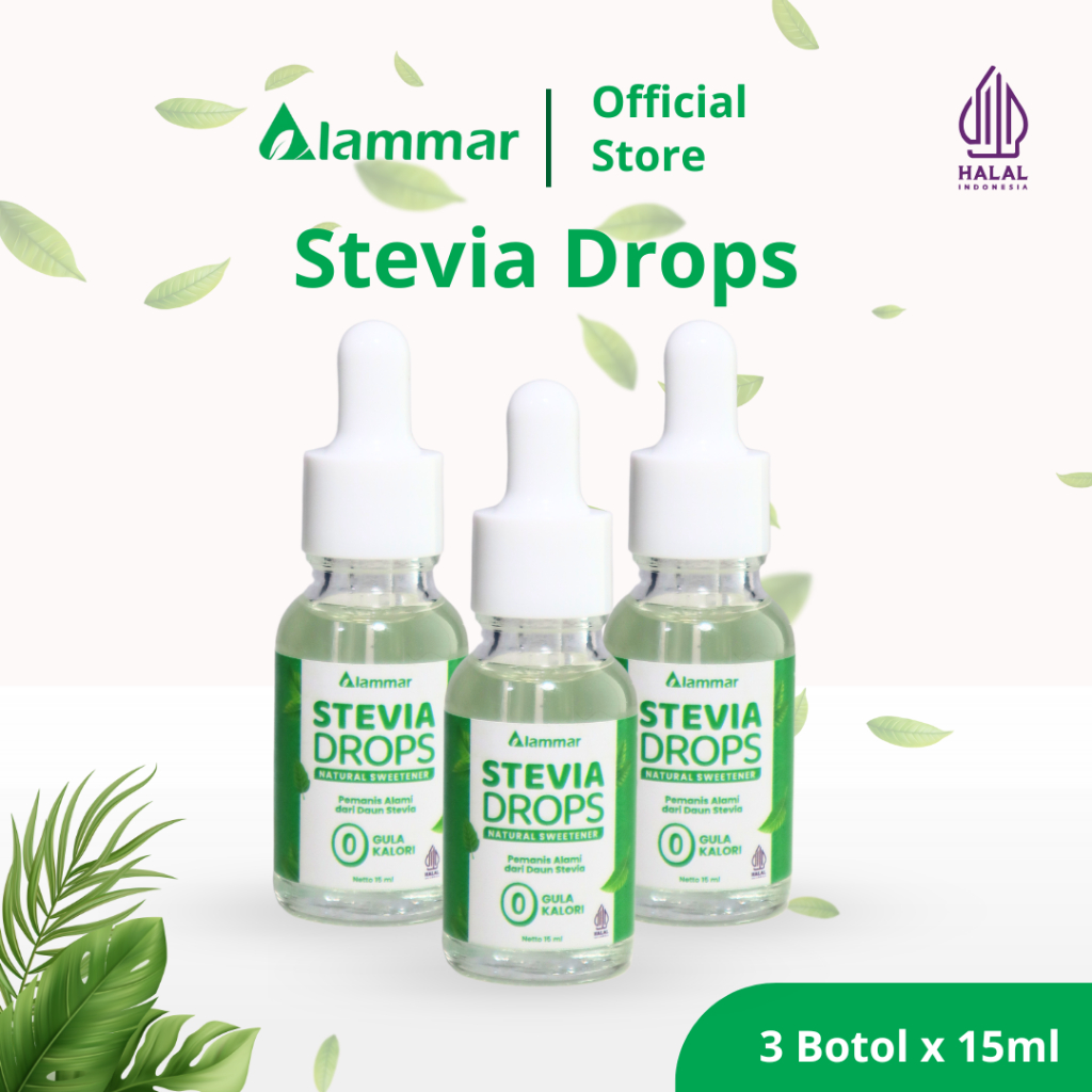 

Alammar [3 botol x 15 ml] Stevia Drops Pemanis Alami Cair Pengganti Gula Nol Kalori 0 Kalori