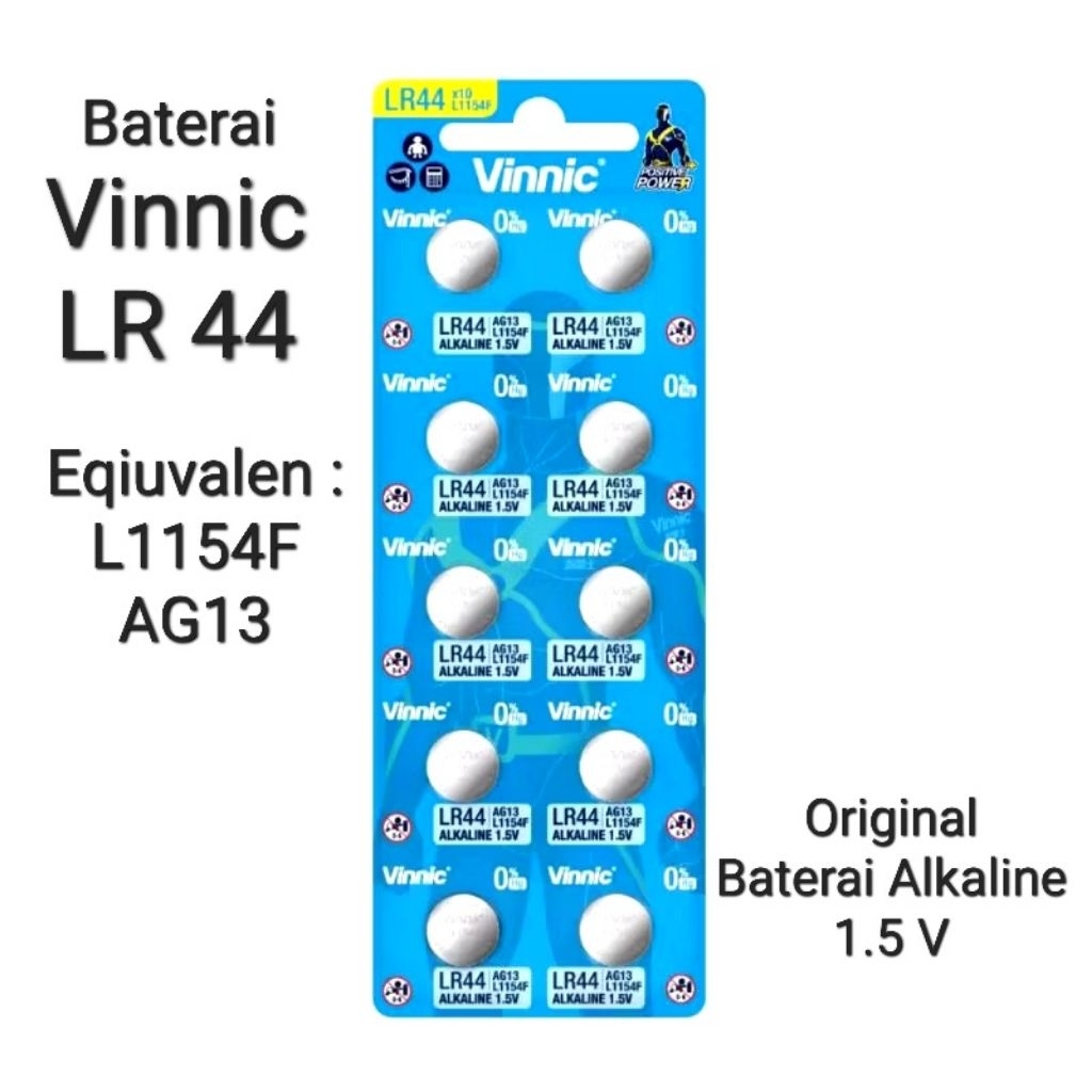 BATERAI JAM VINNIC LR 44 ORIGINAL 1.5 V HARGA UNTUK 1 STRIP ( 10 PC )