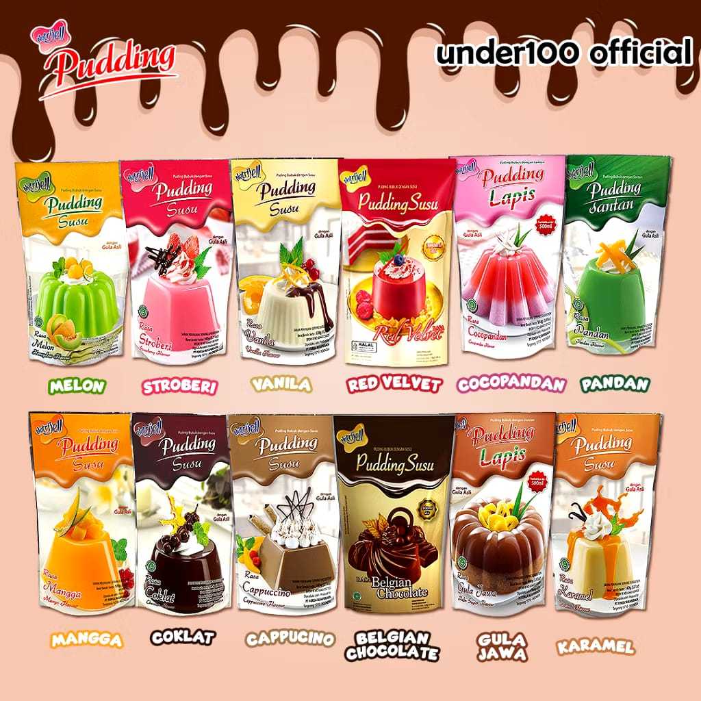 

Nutrijell Pudding Susu 145gr ( 1PCS )/Nutrijel Pudding Susu Coklat 145gr/Nutrijel Pudding Susu Korean Strawberry 145gr/Nutrijel Pudding Susu Mangga 145gr