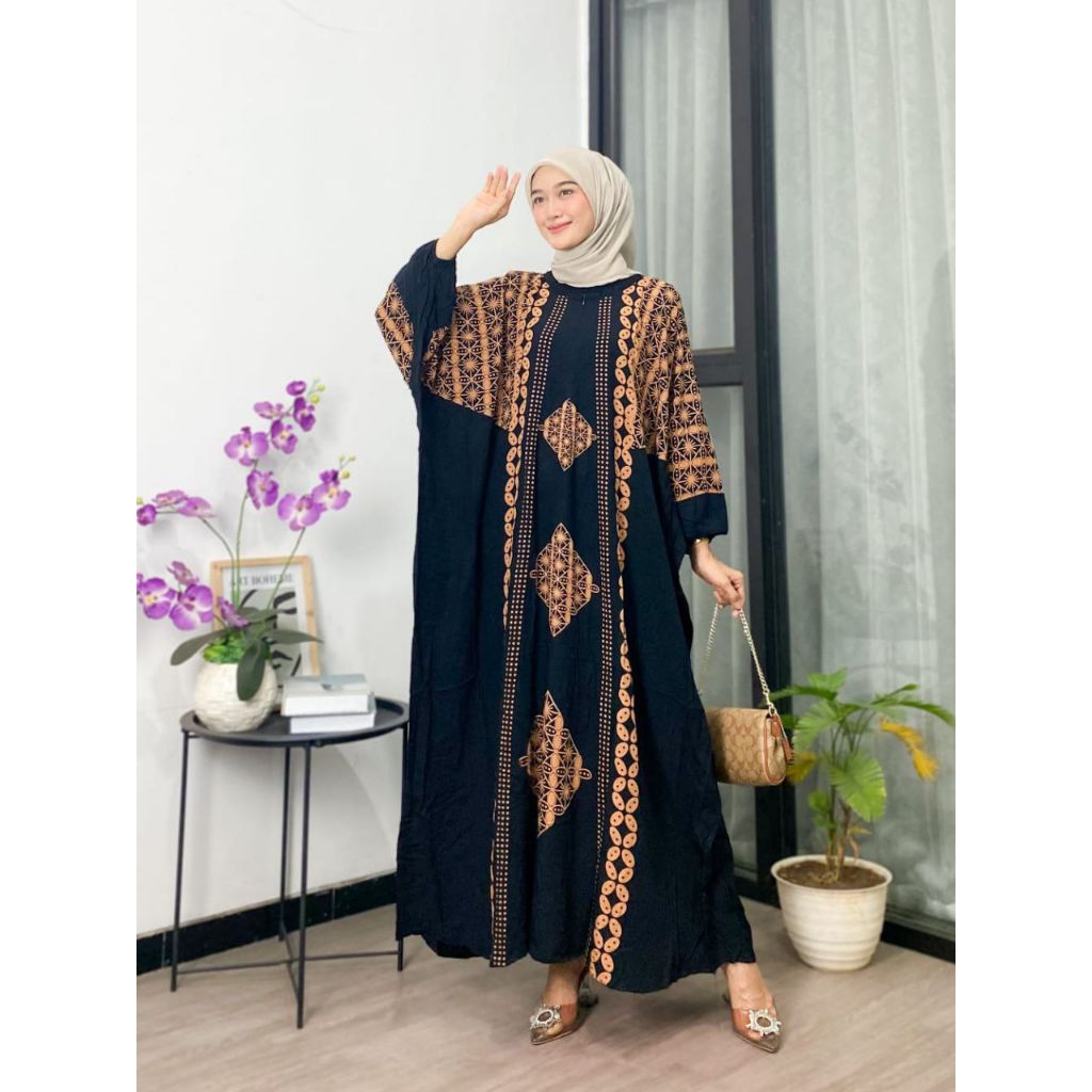 Kaftan Motif Ayana Bahan Rayon Premium Ori Super Jumbo Busui Friendly