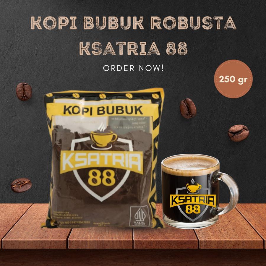 

Kopi bubuk hitam robusta asli cap Ksatria 88 harus halus