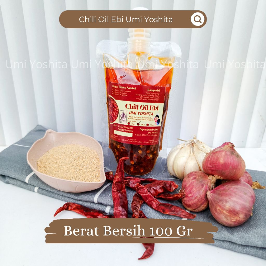 

Chili Oil Ebi Umi Yoshita Bawang Premium 100 Gr Halal Kemasan Pouch Spout Anti Tumpah Minyak Cabai Sunco Sambal Enak Pedas Nampol