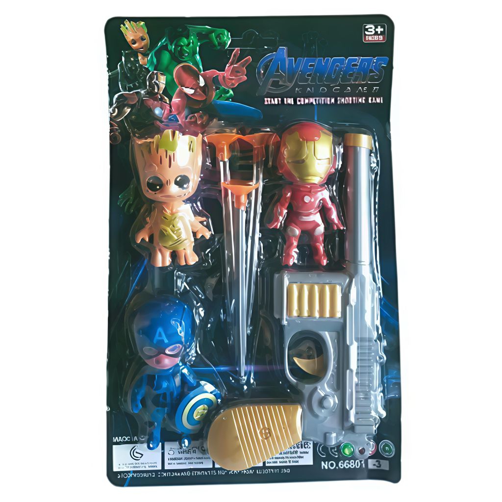 Mainan Pistolan Tembak Target Peluru Karet Tempel Kaca Boneka Super Hero Avengers Toper Hiasan Dekor