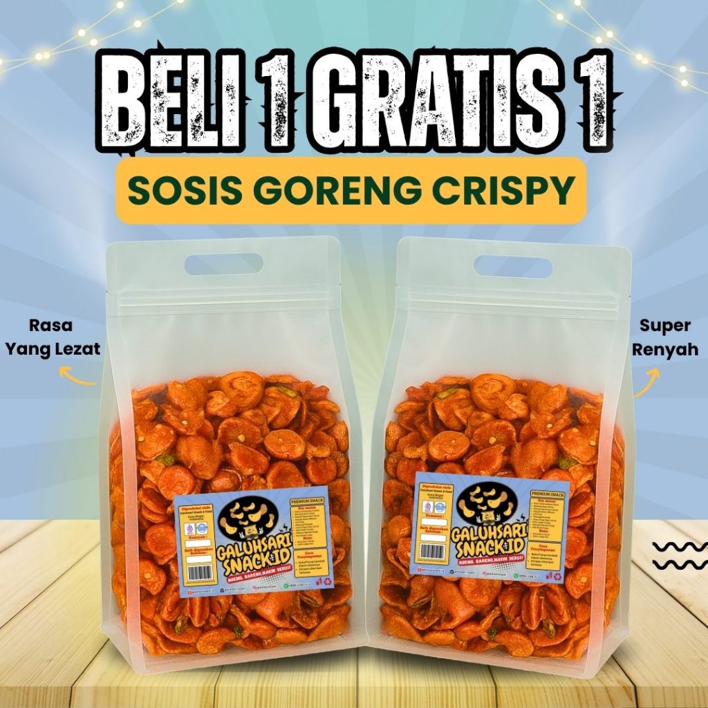 

BELI 1 BONUS 1 - Cemilan Pedas Sosis Goreng Daun Jeruk Viral Super Renyah Bumbu Cikruh Melimpah